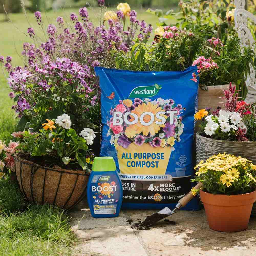Pamant universal WESTLAND Boost fara turba, pana la 4 ori mai multe flori, pentru balcon terasa si ghivece, ambalaj compact, 25 l