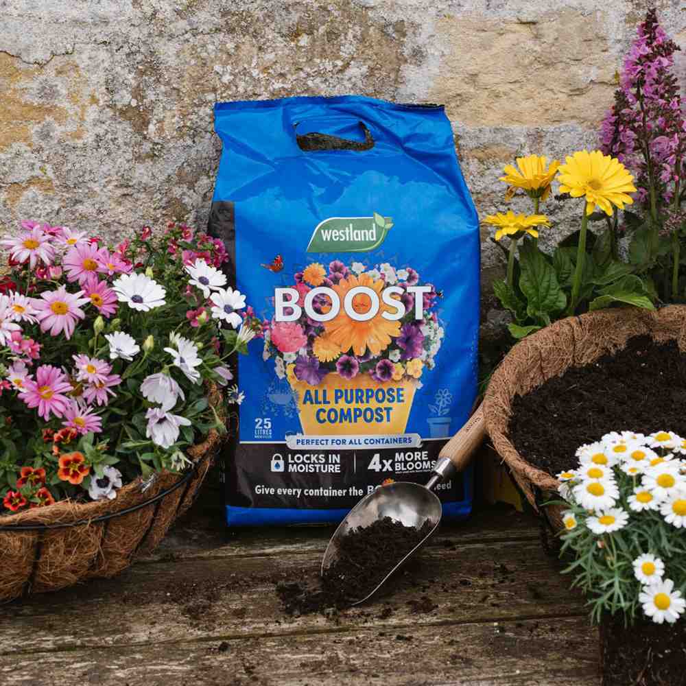 Pamant universal WESTLAND Boost fara turba, pana la 4 ori mai multe flori, pentru balcon terasa si ghivece, ambalaj compact, 25 l