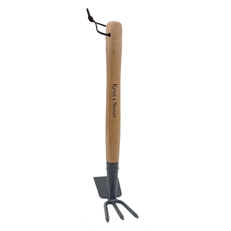 Sapa dubla gradina KENT & STOWE din inox carbon, aerare sol si musuroire, maner lemn frasin, 37 cm
