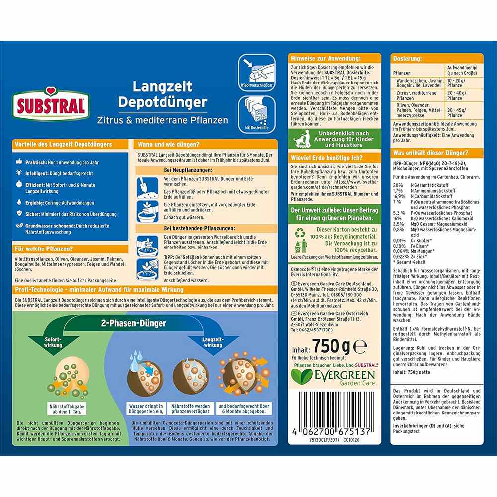 Ingrasamant granulat SUBSTRAL pentru plante mediteraneene si citrice, 1.2 kg, efect imediat si 6 luni eliberare lenta