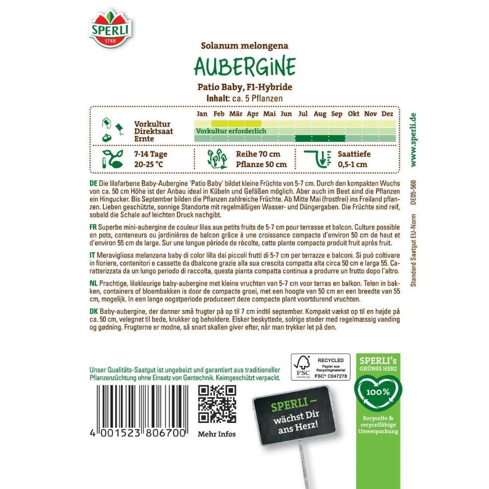 Seminte de vinete Patio Baby F1 – ideale pentru ghiveci, fructe compacte, ajunge pentru 5 Plante