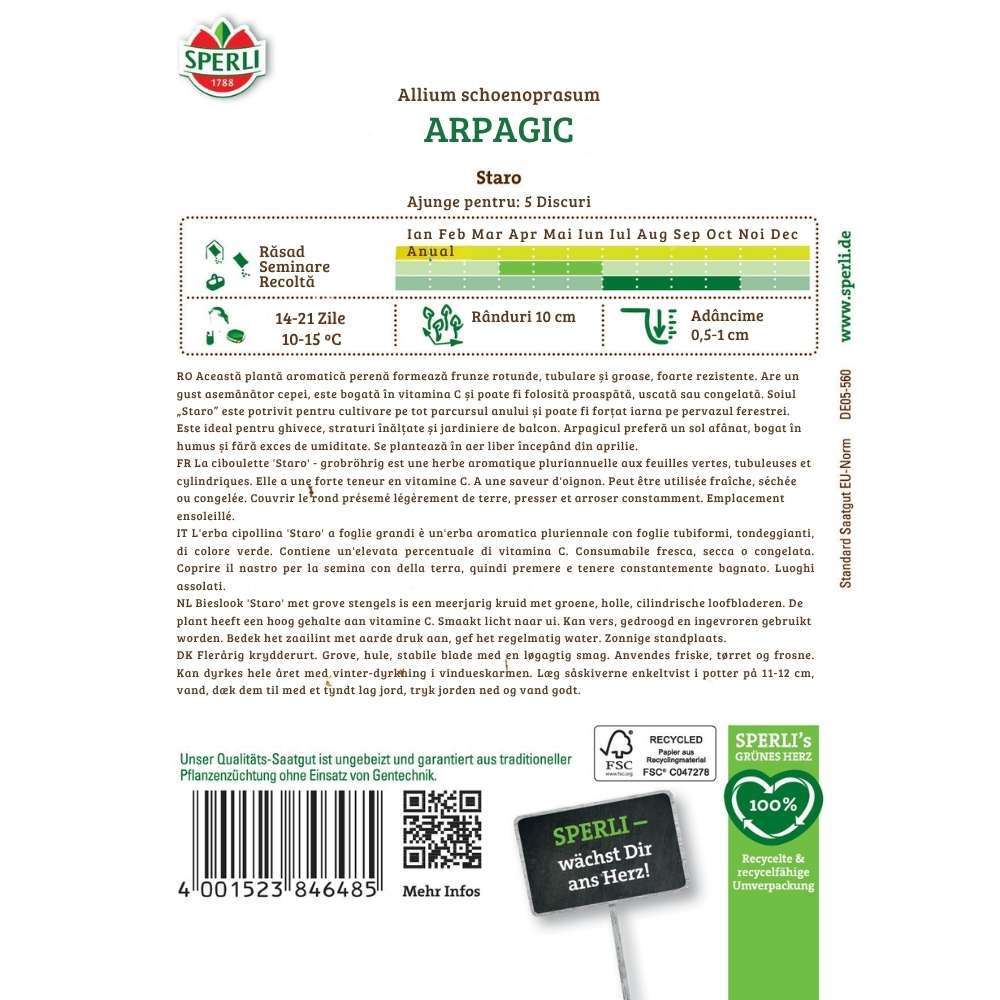 Seminte arpagic Staro pe disc – semanare usoara si uniforma, 5 Bucati