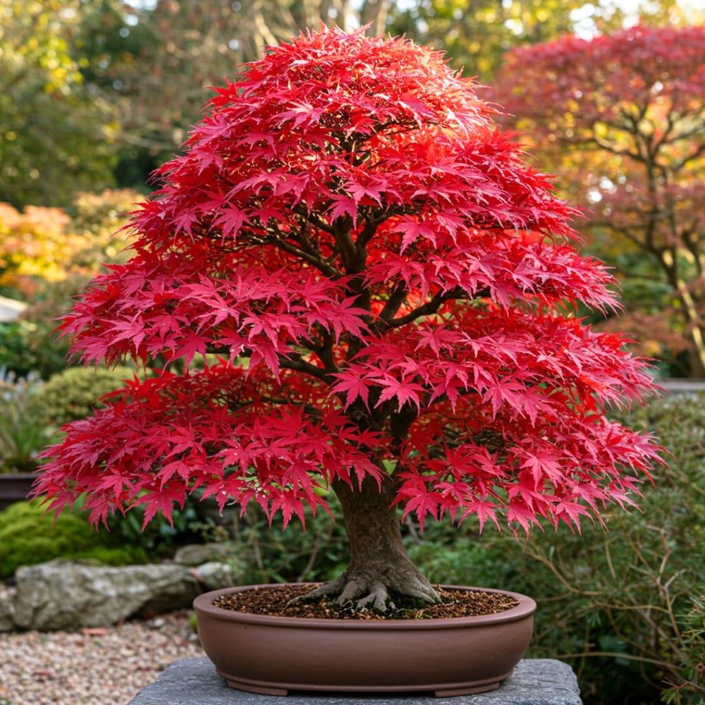 Aranjament Bonsai Zen cu Artar Japonez Atropurpureum, 35 cm, bonsai mini copac , cadou perfect