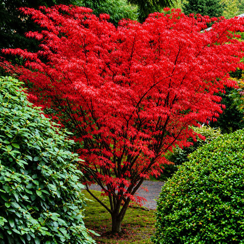Artar Japonez Rosu (Acer palmatum) Shin-deshojo, cu frunze rosu-stacojiu ideal pentru bonsai, joc de culori