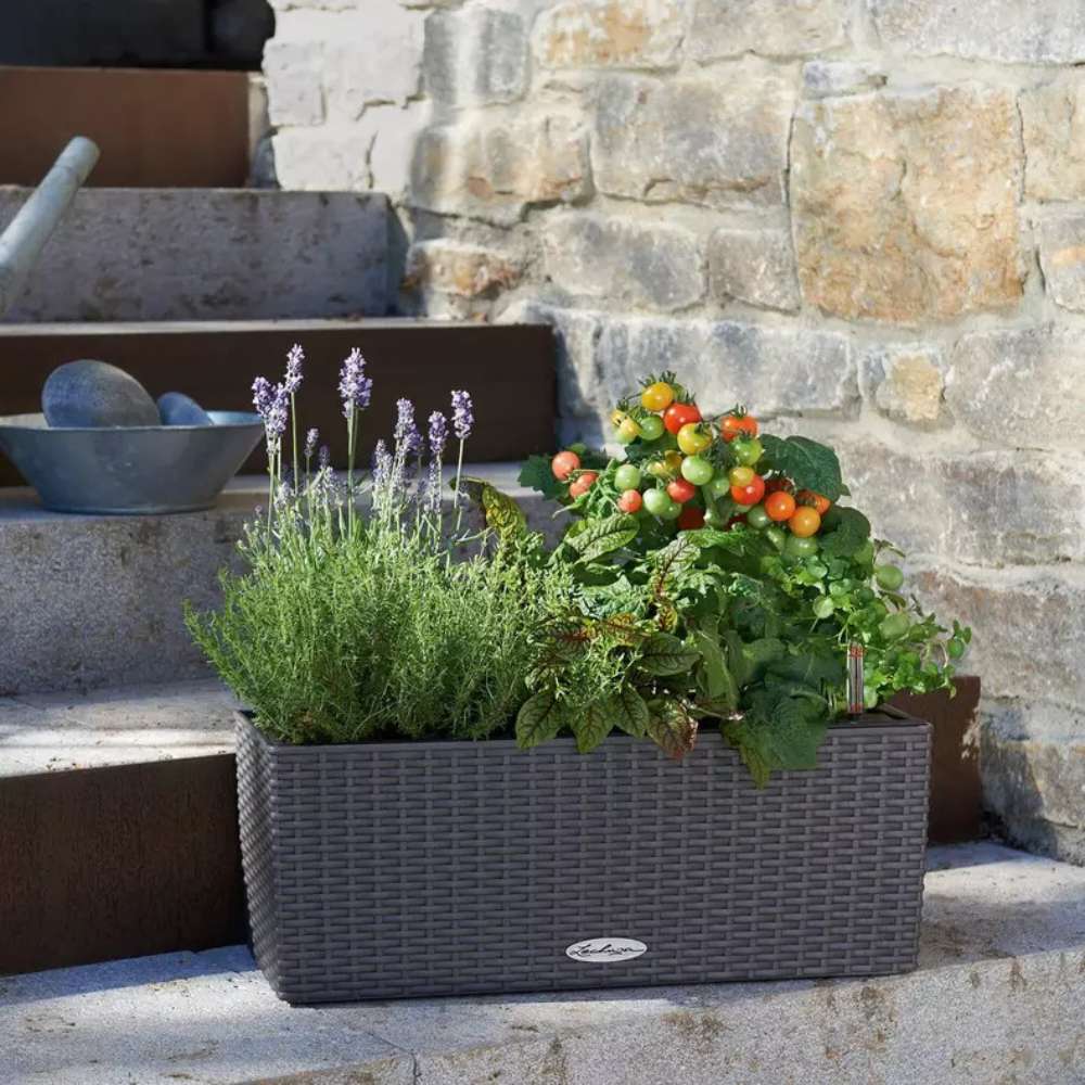 Ghiveci Auto-Irigant Lechuza Balconera Cottage 50, 8 l, efect de ratan granit, sistem de autoirigare, insert detasabil, strat de drenaj