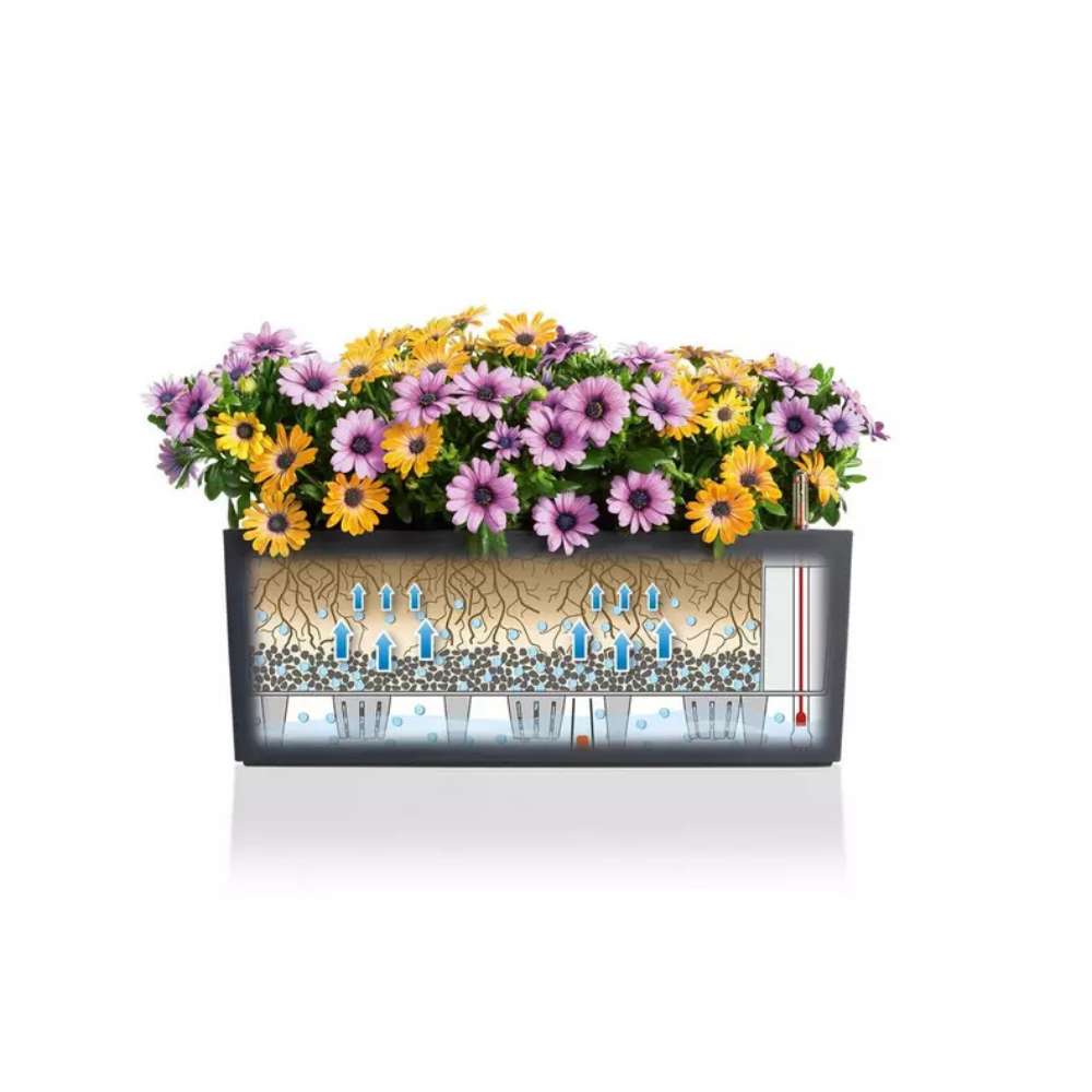 Ghiveci Auto-Irigant Lechuza Balconera Cottage 50, 8 l, efect de ratan alb, sistem de autoirigare, insert detasabil, strat de drenaj