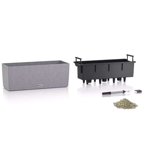 Ghiveci Auto-Irigant Lechuza Balconera Stone 50, 8 l, efect de piatra alba, sistem de autoirigare, insert detasabil, strat de drenaj