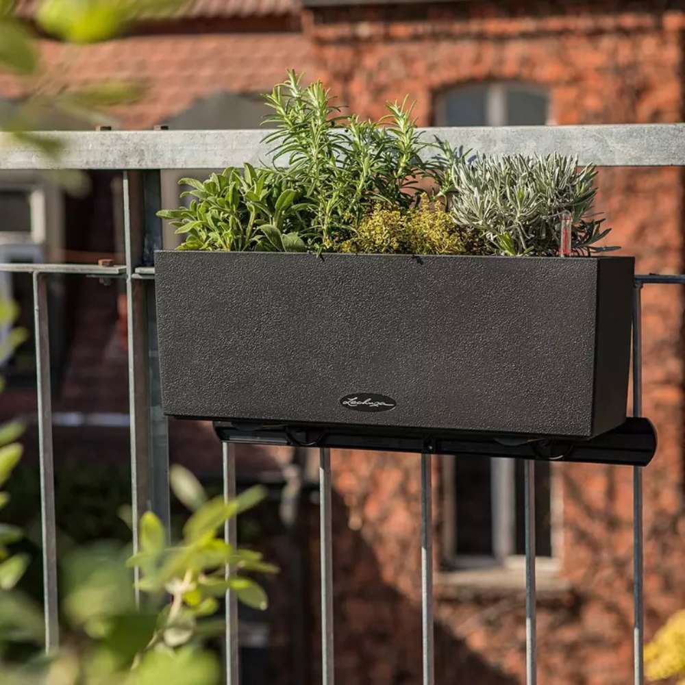 Ghiveci Auto-Irigant Lechuza Balconera Stone 50, 8 l, efect de piatra gri, sistem de autoirigare, insert detasabil, strat de drenaj
