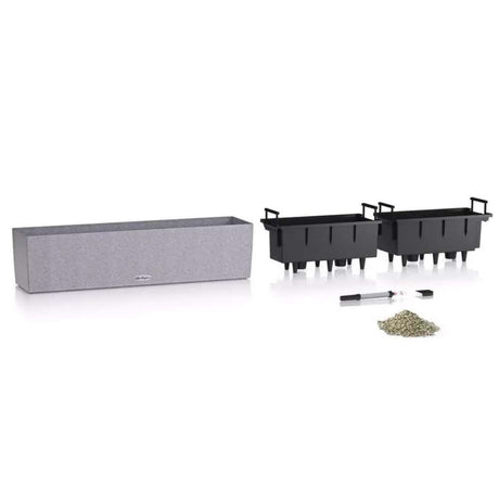 Ghiveci Auto-Irigant Lechuza Balconera Stone 80, 12 l, cu efect de piatra neagra, sistem de autoirigare, insert detasabil, strat de drenaj