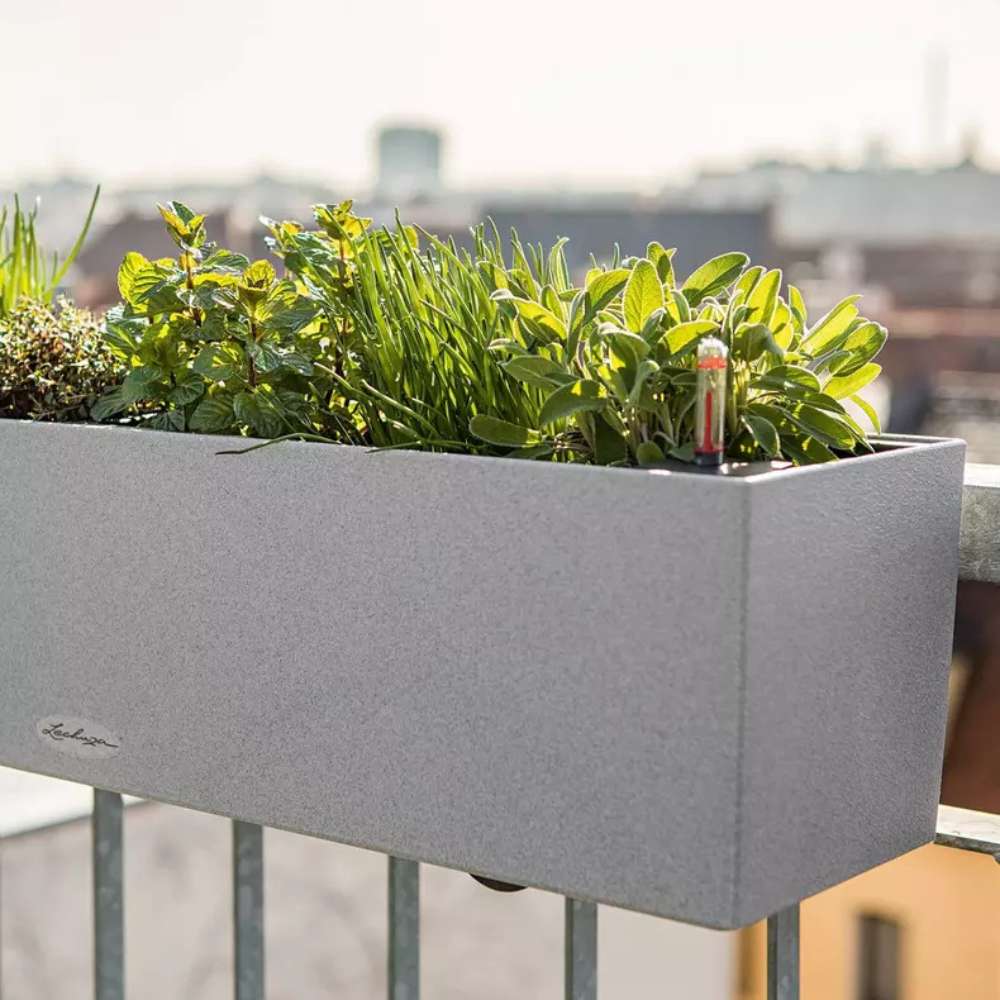 Ghiveci Auto-Irigant Lechuza Balconera Stone 80, 12 l, cu efect de piatra gri, sistem de autoirigare, insert detasabil, strat de drenaj