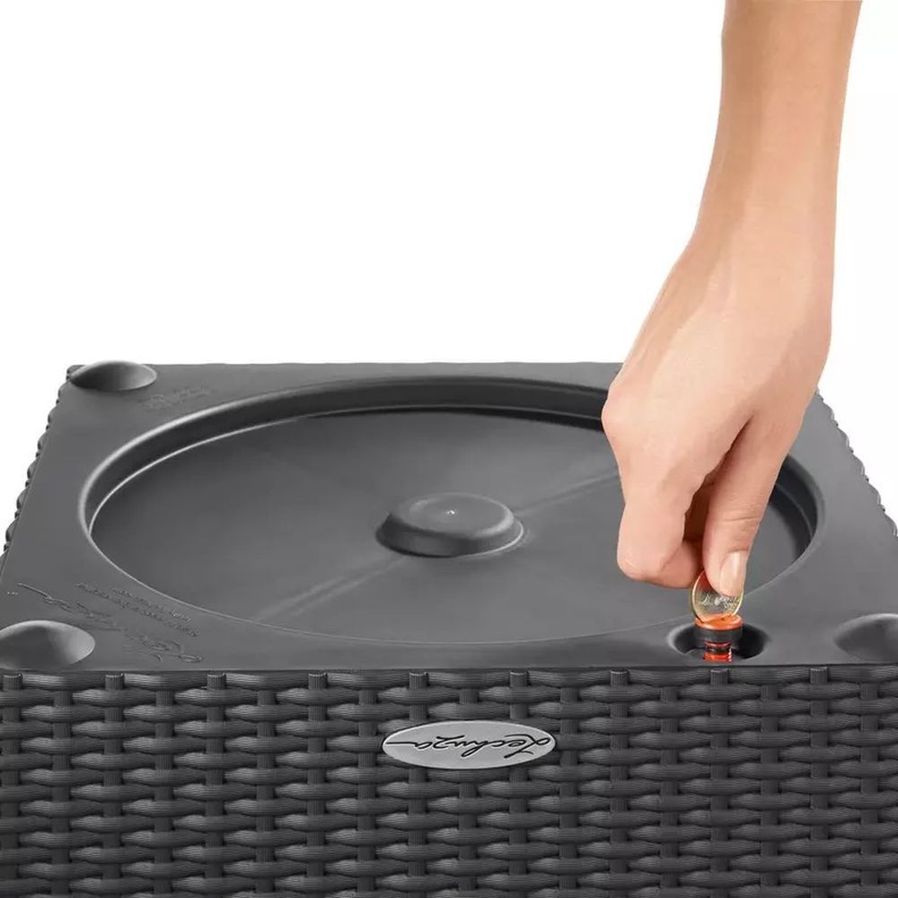 Ghiveci Auto-Irigant Lechuza Cube Cottage 30, 12 l, efect de ratan negru, pentru plante cu ghiveci, sistem de autoirigare, insert detasabil, strat de drenaj