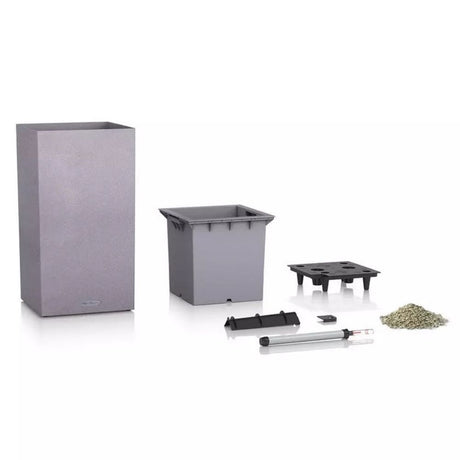 Ghiveci Auto-Irigant Lechuza Canto Stone High 30, 12 l, efect piatra alba, sistem de autoirigare, insert detasabil, strat de drenaj