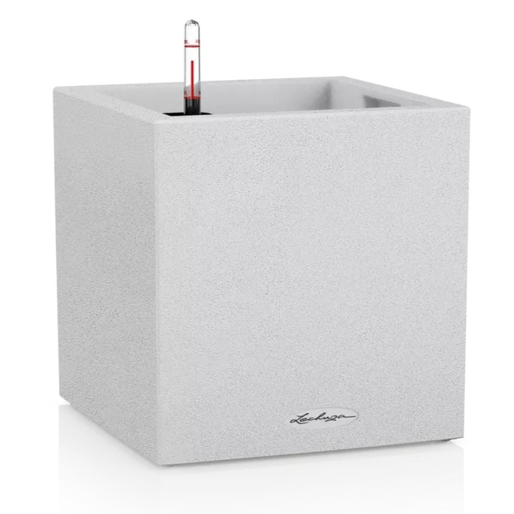 Ghiveci Auto-Irigant Lechuza Canto Stone Low 30, 12 l, efect piatra alba, sistem de autoirigare, insert detasabil, strat de drenaj