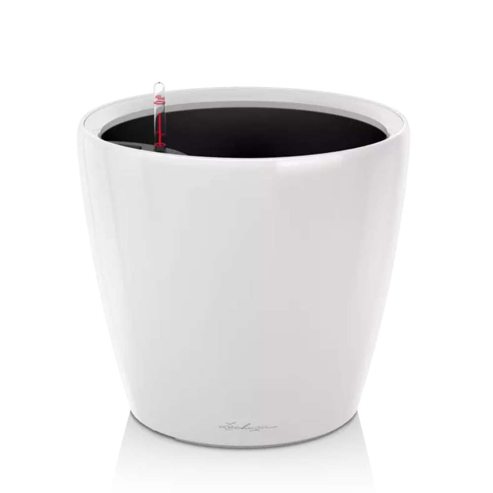 Ghiveci Auto-Irigant Lechuza Classico Premium 35 LS, 13 l, alb lucios, sistem de autoirigare, insert detasabil, strat de drenaj