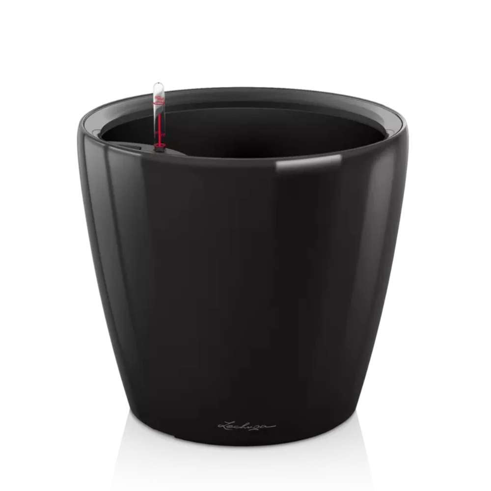 Ghiveci Auto-Irigant Lechuza Classico Premium 35 LS, 13 l, negru lucios, sistem de autoirigare, insert detasabil, strat de drenaj