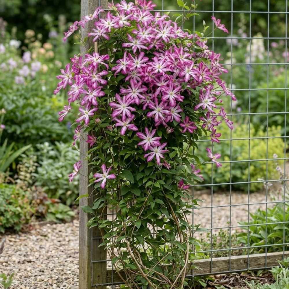 Clematis (Clematita) Glorious Surprise PBR,  cataratoare cu flori duble roz violet