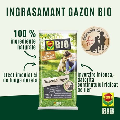 Ingrasamant Organic Granule Fine pentru Gazon, 3 kg pentru 75 mp, cu Efect Natural Instant si de Lunga Durata, COMPO