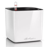 Ghiveci Auto-Irigant Lechuza Cube Glossy 14, alb lucios, pentru plante cu ghiveci, sistem de autoirigare, insert detasabil, strat de drenaj