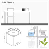 Ghiveci Auto-Irigant Lechuza Cube Glossy 14, alb lucios, pentru plante cu ghiveci, sistem de autoirigare, insert detasabil, strat de drenaj