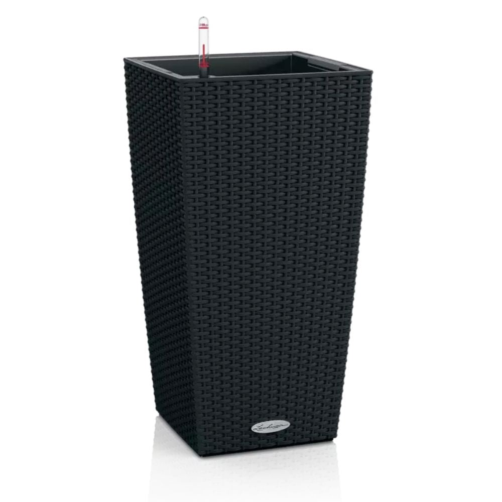 Ghiveci Auto-Irigant Lechuza Cubico Cottage 30, 14 l, efect de ratan negru, pentru plante cu ghiveci, sistem de autoirigare, insert detasabil, strat de drenaj