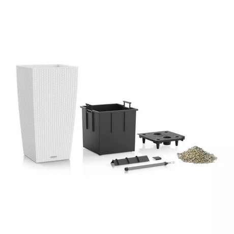 Ghiveci Auto-Irigant Lechuza Cubico Cottage 30, 14 l, efect de ratan negru, pentru plante cu ghiveci, sistem de autoirigare, insert detasabil, strat de drenaj