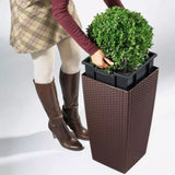 Ghiveci Auto-Irigant Lechuza Cubico Cottage 30, 14 l, efect de ratan negru, pentru plante cu ghiveci, sistem de autoirigare, insert detasabil, strat de drenaj