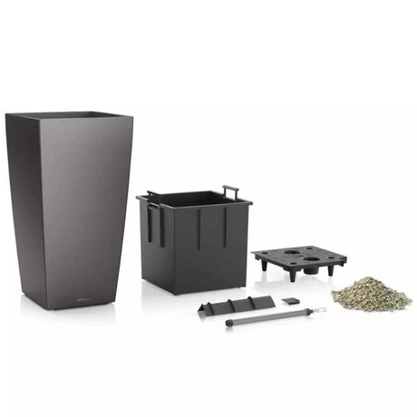 Ghiveci Auto-Irigant Lechuza Cubico Premium 30, 14 l, alb lucios, sistem de autoirigare, insert detasabil, strat de drenaj
