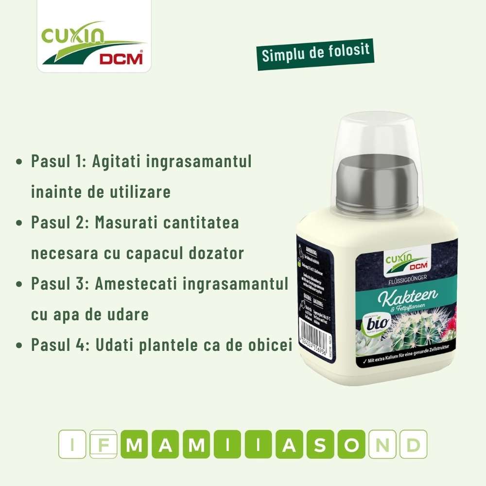 Ingrasamant Lichid Organic pentru Cactusi si Plante Suculente, 250 ml, Cuxin DCM