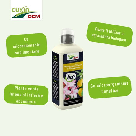 Ingrasamant Lichid Organic pentru Plante Mediteraneene si Citrice, crestere viguroasa si fructificare bogata, 800 ml, CUXIN DCM