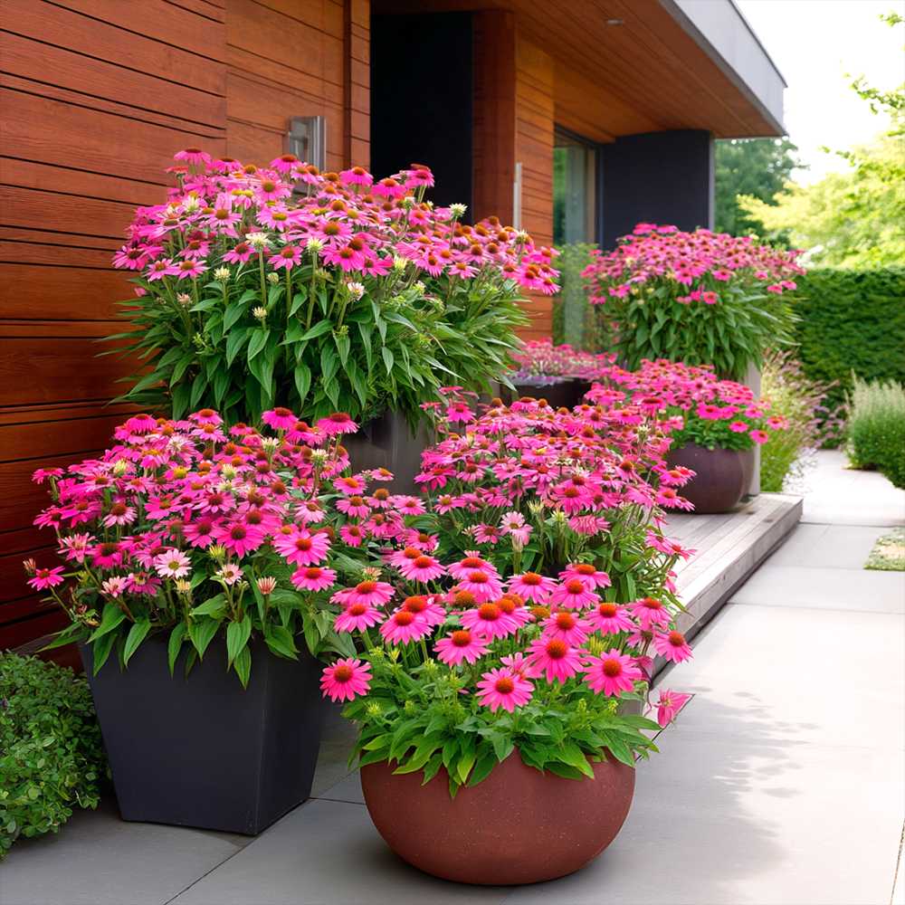 Echinacea purpurea PowWow Wild Berry, cu flori duble roz intens, planta perena rezistenta la ger, pentru soare