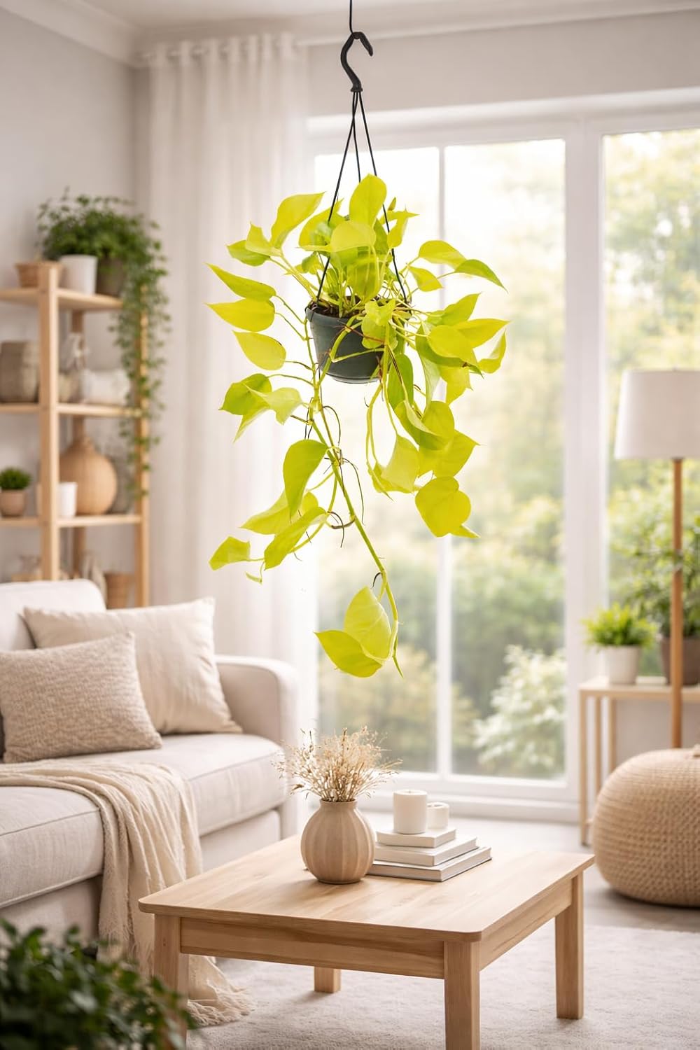 Epipremnum Golden Pothos Neon, planta de interior curgatoare cu frunze verde lime - 40 cm