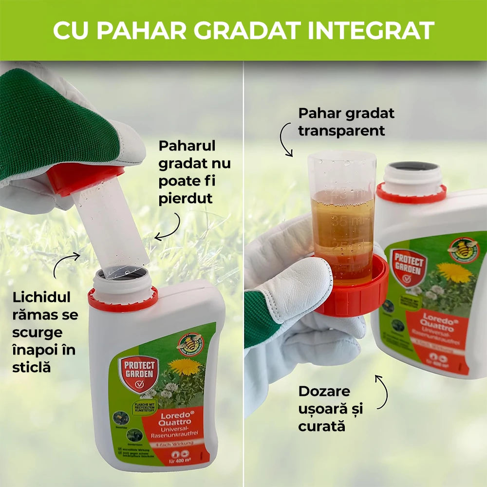 Erbicid Universal pentru Gazon, Contra Buruienilor Tenace cu Efect Quadruplu, 250ml pentru 250mp, PROTECT GARDEN