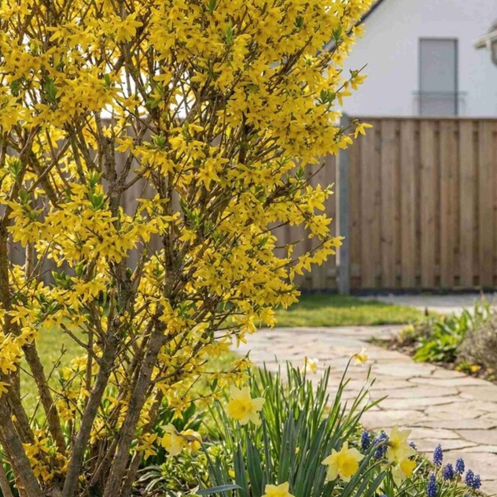 Ploaie de Aur (Forsythia Spectabilis), arbust ornamental cu flori galbene primavara, crestere rapida