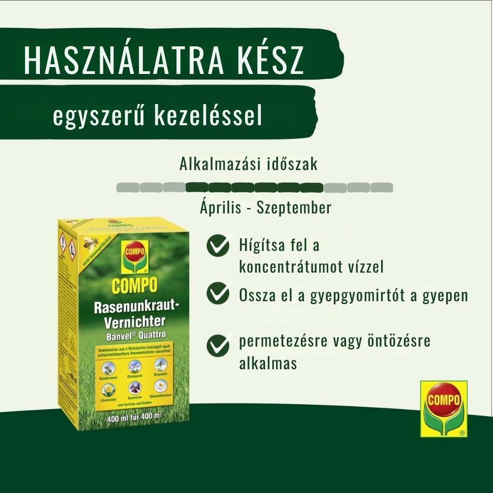 Erbicid pentru Gazon COMPO Banvel Quattro 10 ml, combatere buruieni, pentru 10 mp