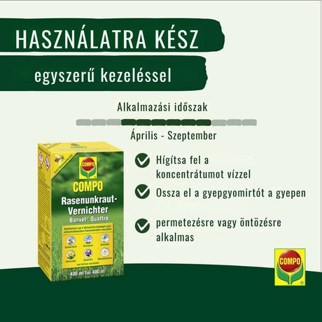 Erbicid pentru Gazon COMPO Banvel Quattro 10 ml, combatere buruieni, pentru 10 mp