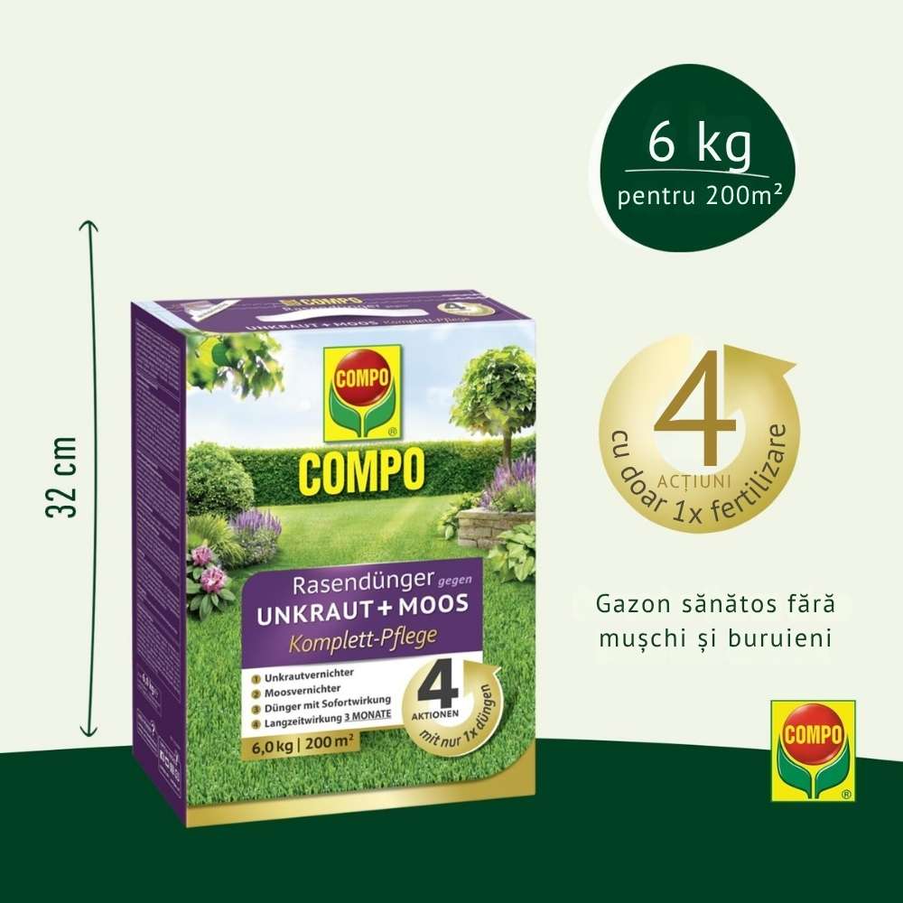 Ingrasamant COMPO pentru Gazon contra Muschi si Buruieni 6 kg - pentru 200 mp