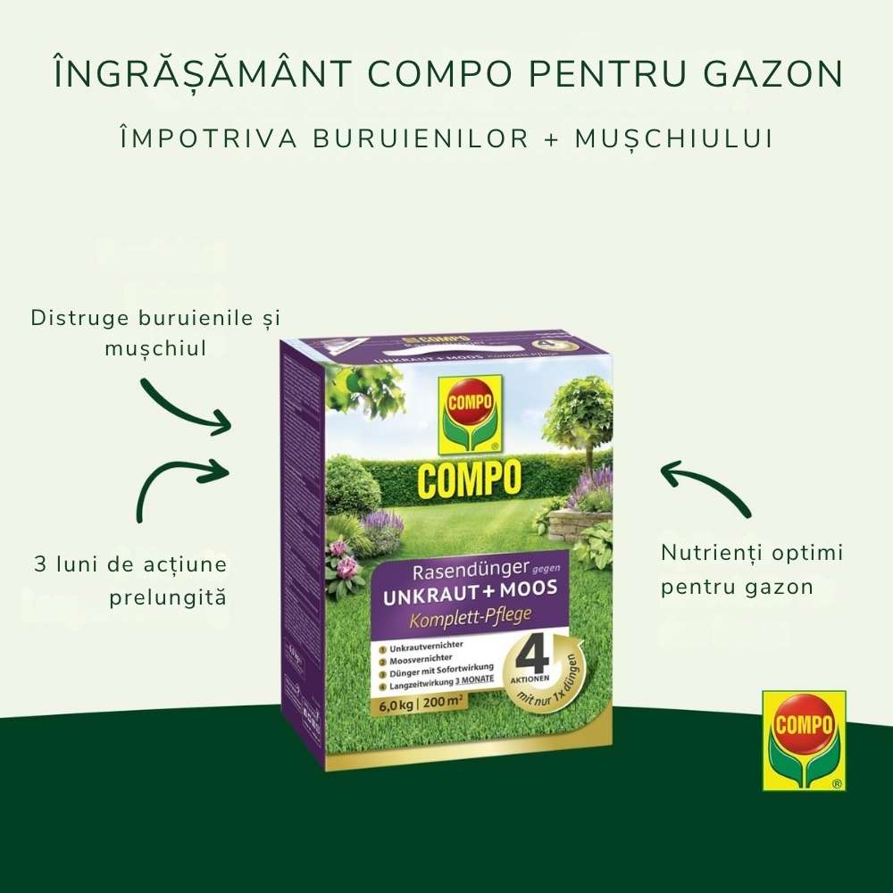 Ingrasamant COMPO pentru Gazon contra Muschi si Buruieni 6 kg - pentru 200 mp