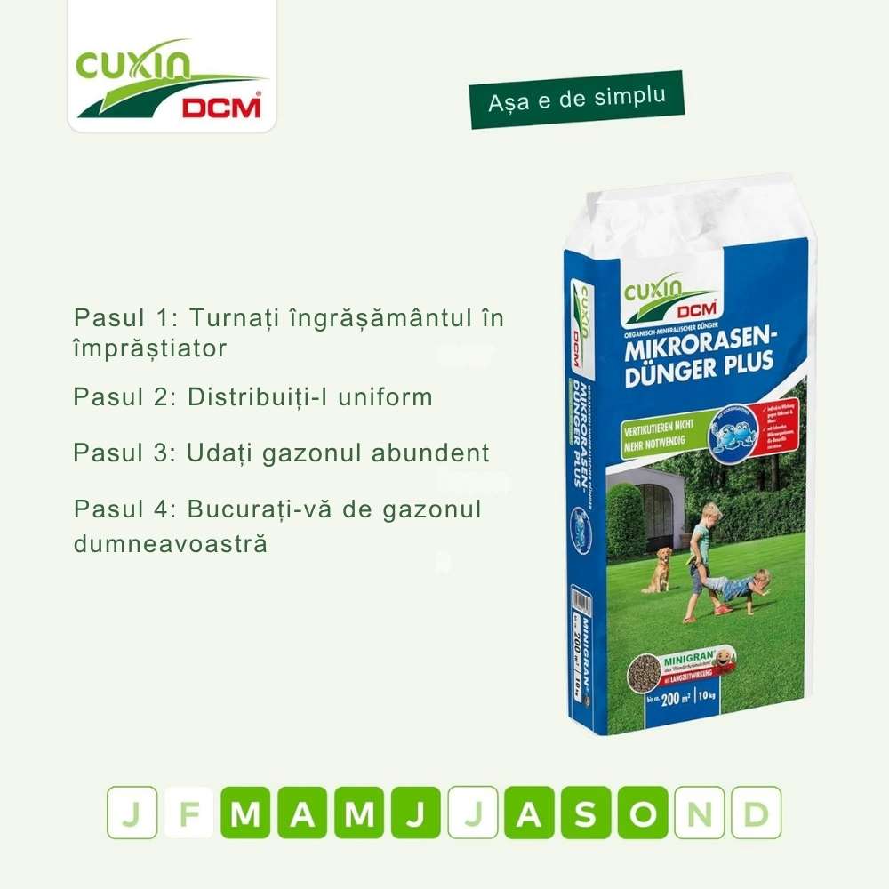 Ingrasamant Gazon Anti Muschi CUXIN, Micro Lawn Fertiliser Plus 10 kg, pentru 200 mp