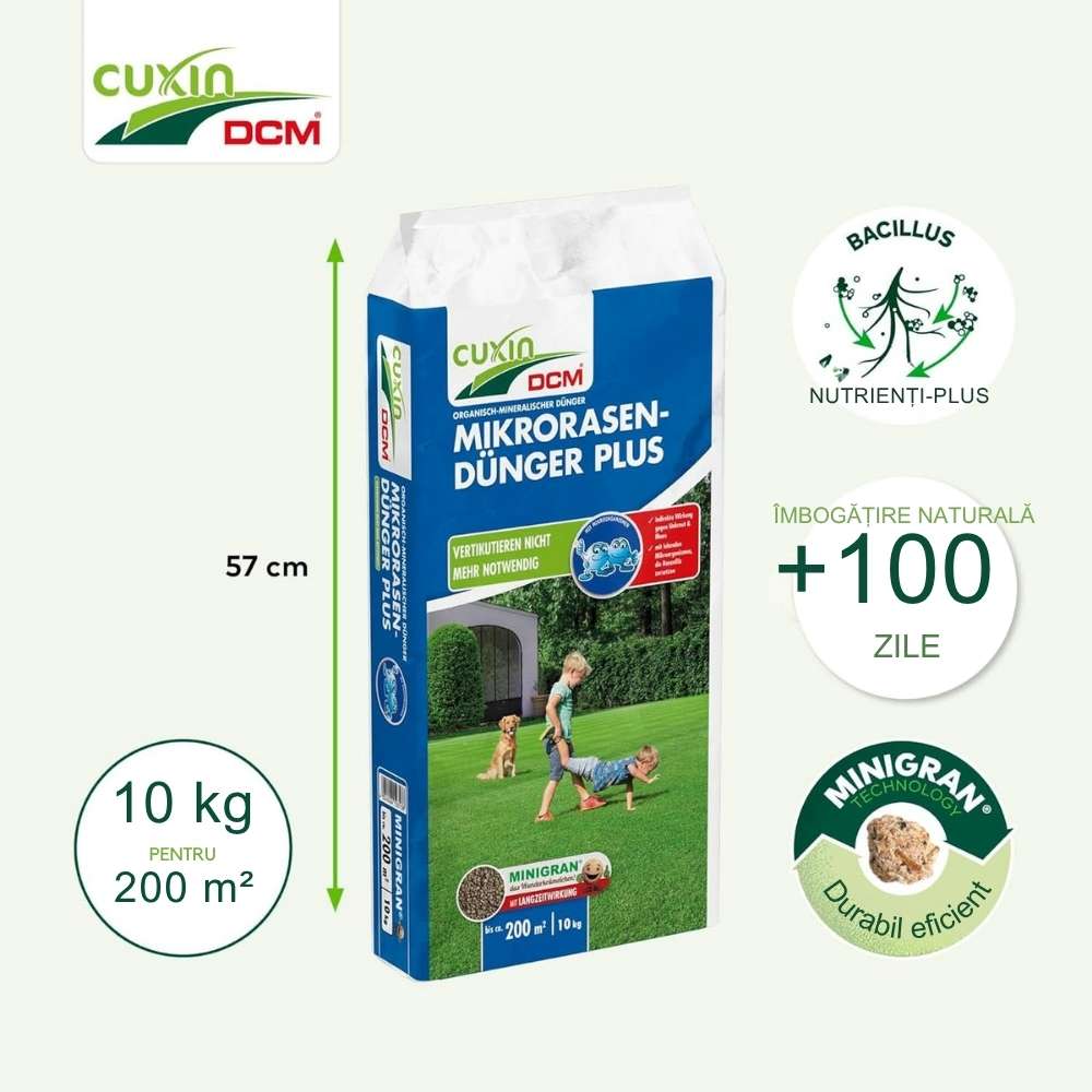 Ingrasamant Gazon Anti Muschi CUXIN, Micro Lawn Fertiliser Plus 10 kg, pentru 200 mp