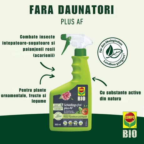 Spray insecticid COMPO Anti-daunatori Plus AF pentru plante ornamentale, legume si fructe, gata de utilizare, 500 ml