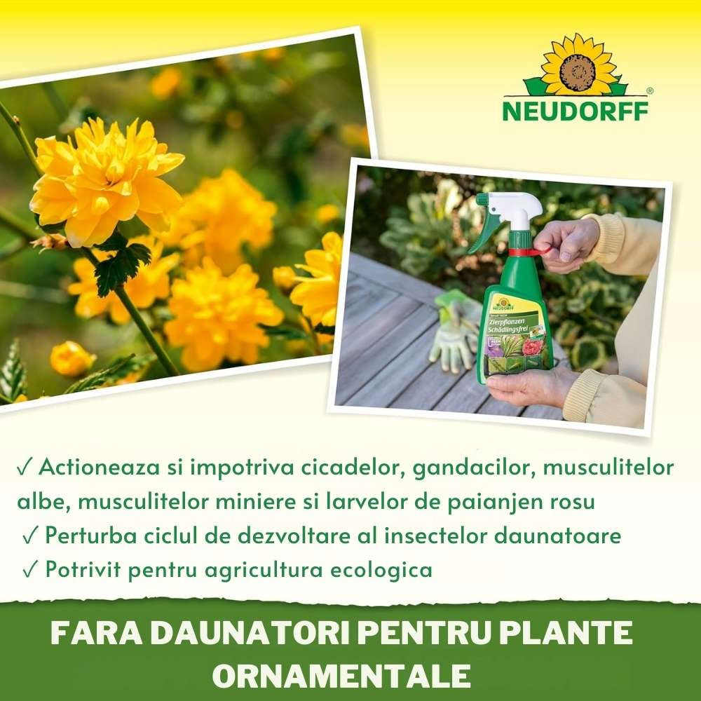 Insecticid Natural Universal Spray Neudorff Neem 450ml, pentru plante ornamentale, impotriva afidelor, tripsilor si omizilor, sigur pentru albine