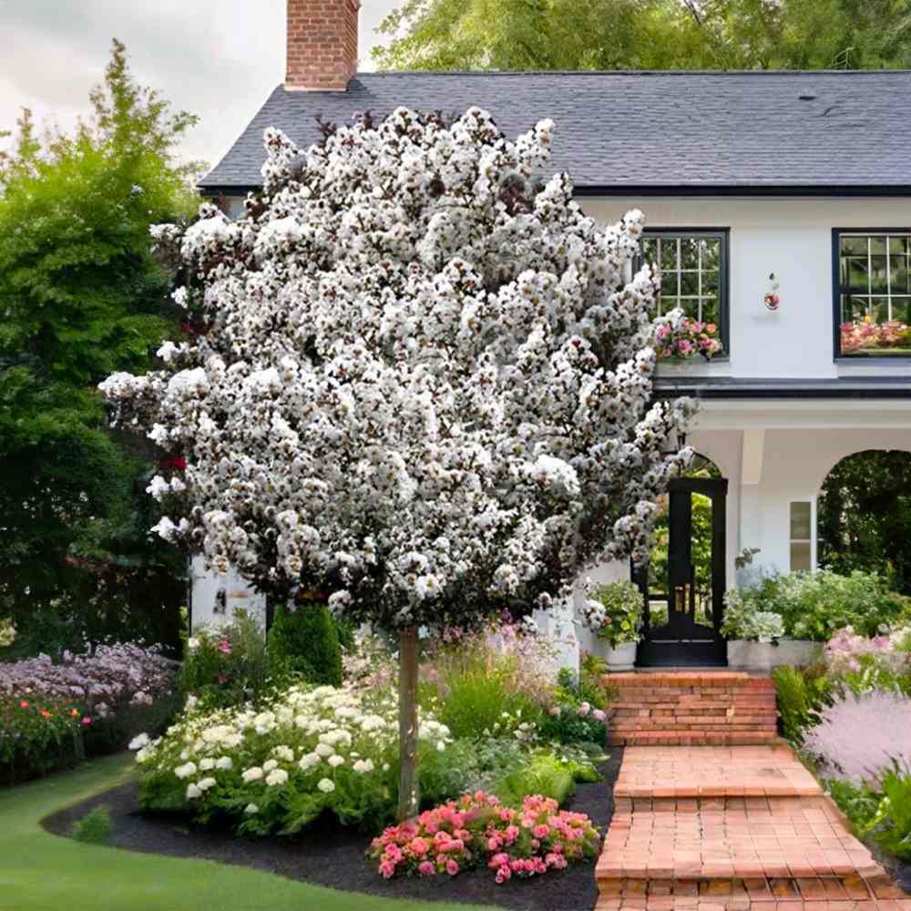 Liliac Indian Tip Copac Enduring Coconut Sorbet (Lagerstroemia Indica), copac ornamental cu flori albe parfumate, rezistent la seceta si ger