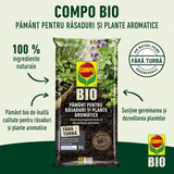 Pamant COMPO BIO organic pentru semanat si plante aromatice, fara turba, substrat pentru rasaduri si butasi, 5l