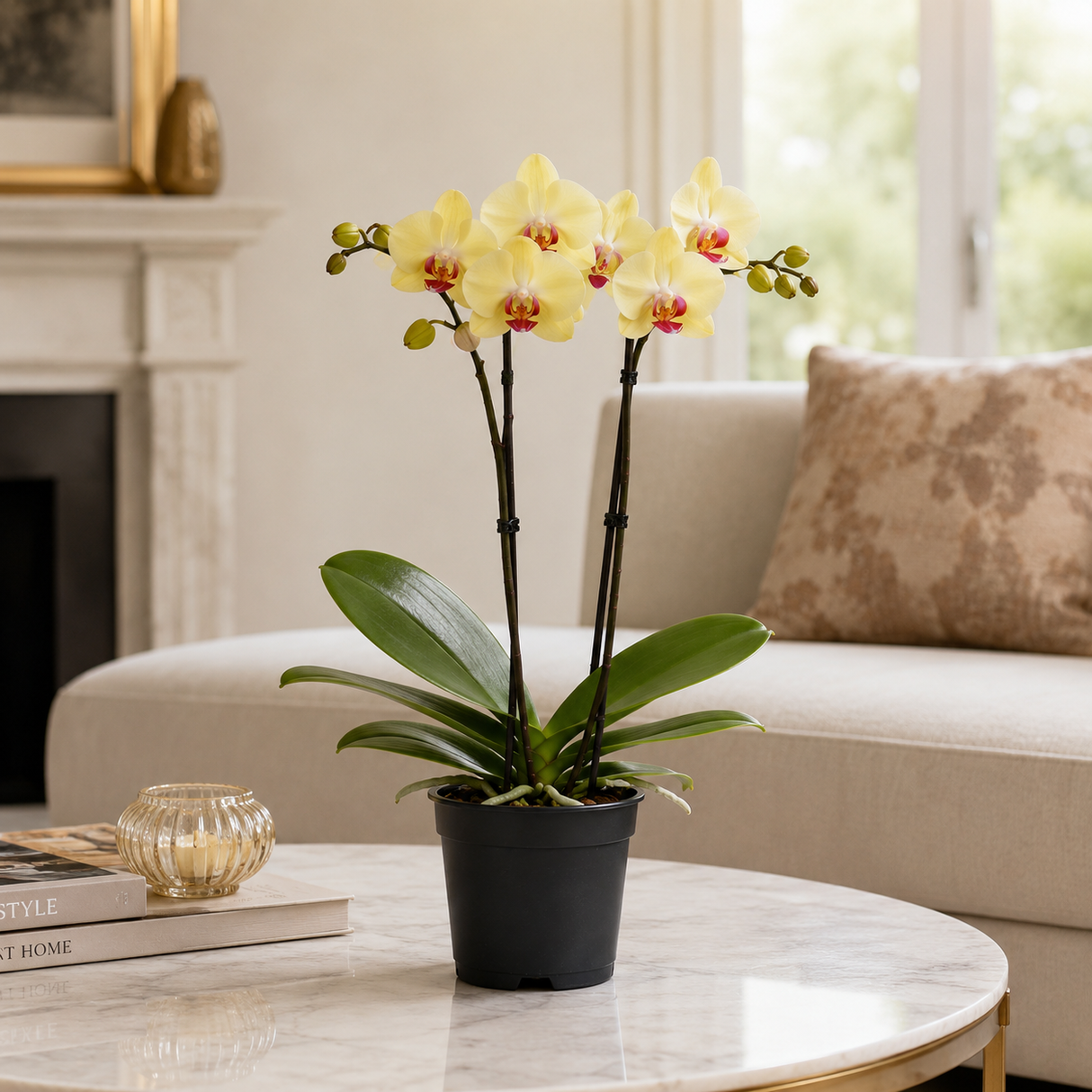 Orhidee (Phalaenopsis) Desert Breeze, 50 cm, planta de interior cu flori exotice galbene si inflorire de lunga durata