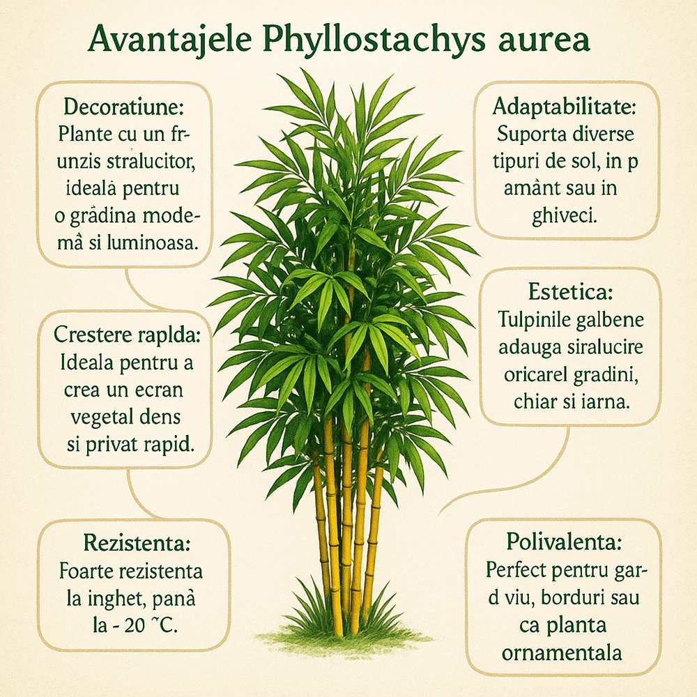 Bambus de Gradina Gigant (Phyllostachys) Henon, bambus decorativ rezistent la ger, crestere rapida