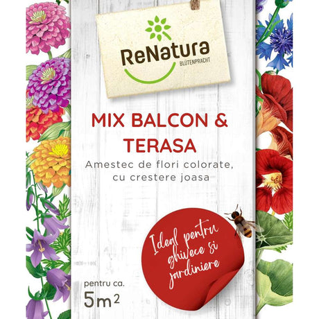 Seminte mix flori pentru balcon si terasa GREENFIELD RENATURA, pentru ghivece si jardiniere, acoperire, 285 g, 5 m²
