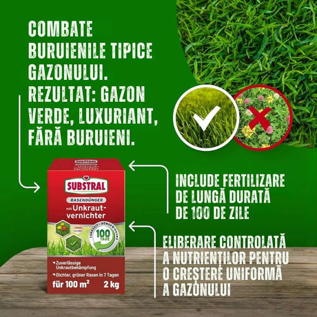 SUBSTRAL Ingrasamant pentru Gazon cu Erbicid 2 in 1, 800 g pentru 50 mp