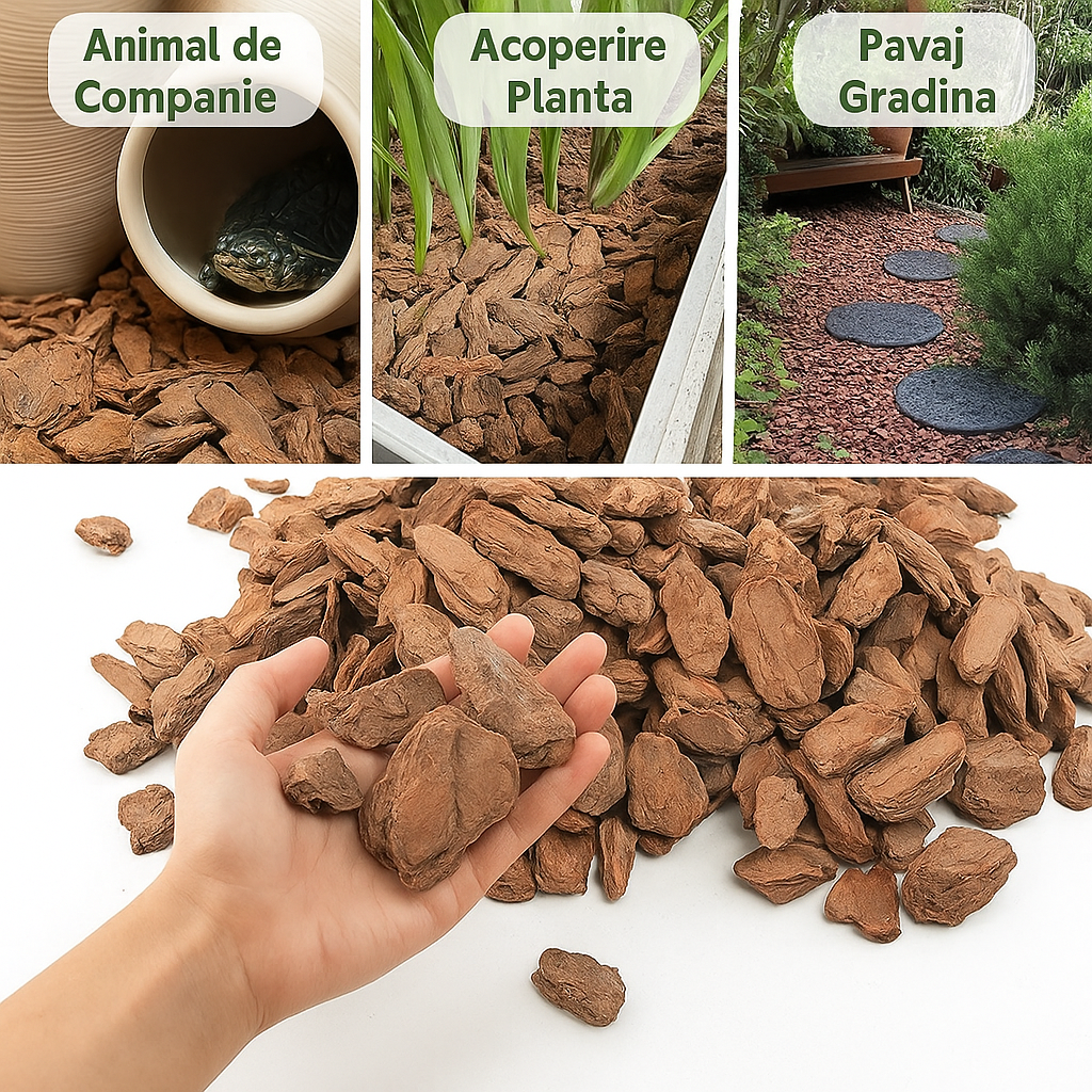 Scoarta Mulci Decorativa de Pin 10-30 mm, sac de 80 litri, protejeaza radacinile plantelor de frig si caldura