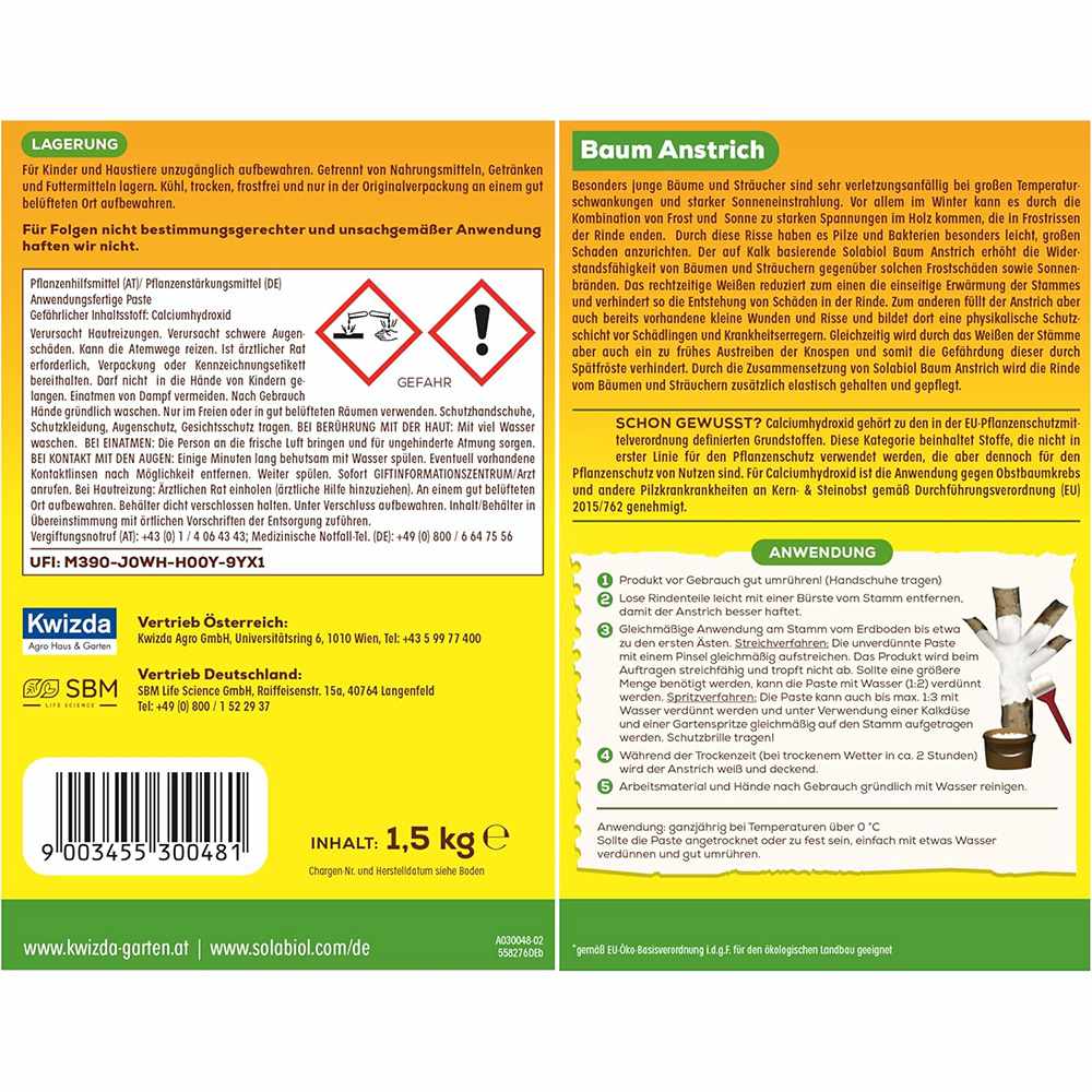 Vopsea trunchi arbori Solabiol, vopsea alba pentru protectie organica, 1 kg