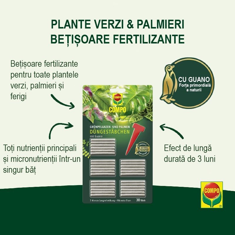 Black Friday - Reduceri Batoane de Ingrasamant pentru Plante Infloritoare cu Guano, 30 de bucati, Efect de Lunga Durata 3 Luni, COMPO Promotie